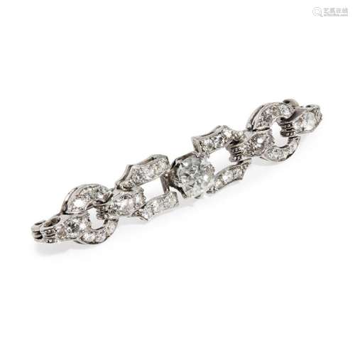 A diamond set bar brooch Length: 50mm, estimated principal diamond weight: 1.15cts