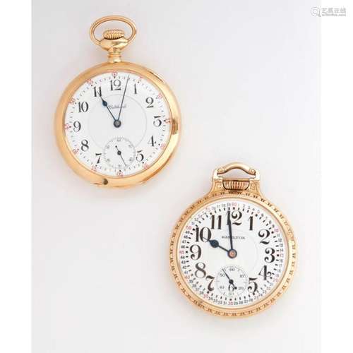 Two gentlemen's pocket watches, Hamilton Both case diameters: 50mm, both dial diameters: 42mm