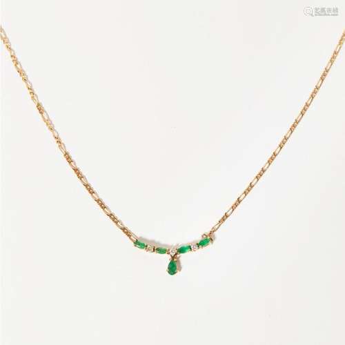 An emerald and diamond set necklace Length: 42cm