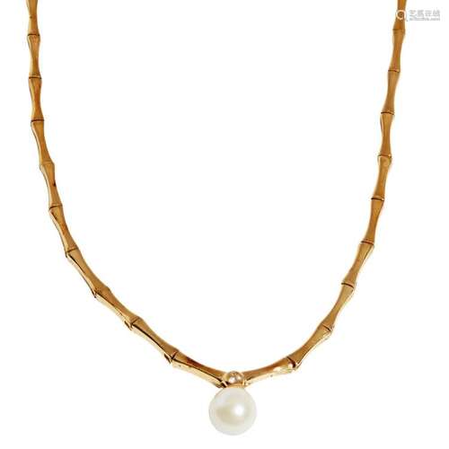 A diamond and pearl set necklace Length: 43cm, estimated diamond weight: 0.05cts