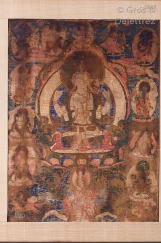 Tibet, XVIII XIXe siècle Thangka en polychromie s...