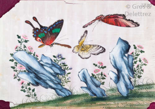 Chine, XIXème Petit carnet de douze peintures gou...