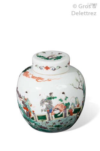 Chine, XVIIIème Pot à gingembre couvert en porcel...
