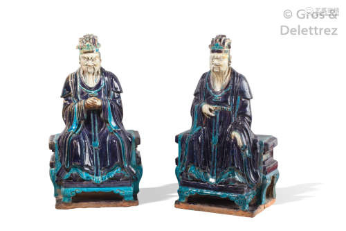 Chine, période Ming Paire de grandes statues en t...