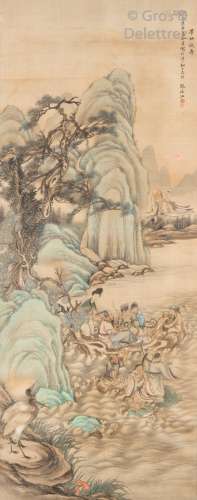 Chine, XIXe siècle Peinture à l'encre et couleurs...
