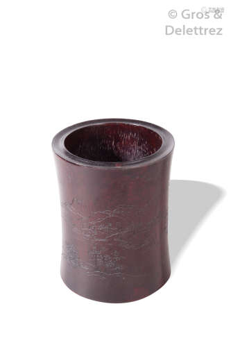 Chine, XXe siècle Pot à pinceau cylindrique en bo...