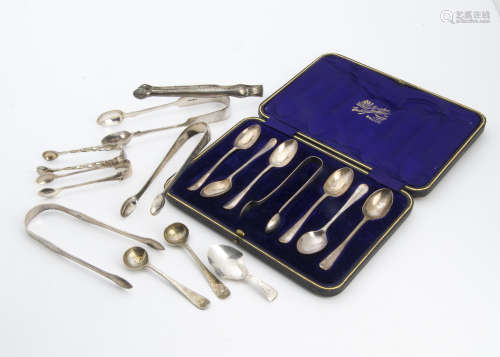 A group of six Georgian and later silver sugar tongs