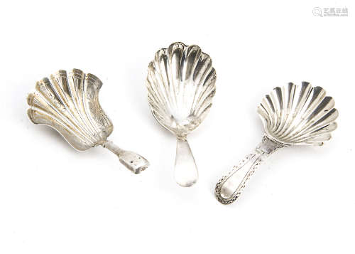 A group of three George III and later silver tea caddy spoons