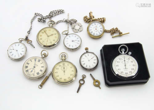 A group of eight late 19th and 20th Century pocket watches and stopwatches