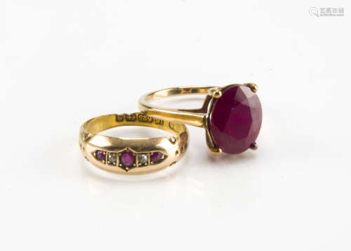 A Victorian 15ct gold ruby and diamond five stone gypsy ring