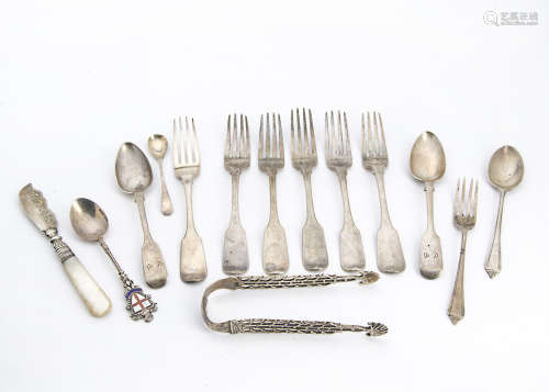 An harlequin set of six Victorian silver fiddle pattern dessert forks