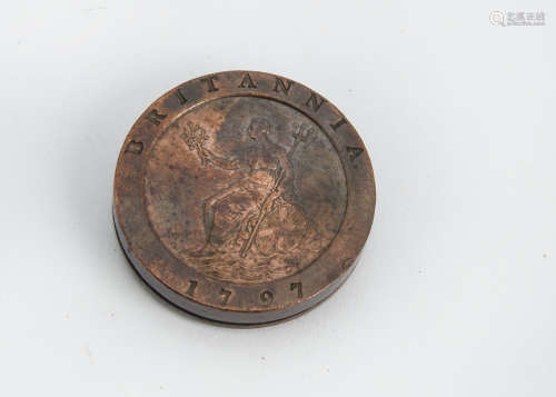 An interesting George III Cartwheel two penny box