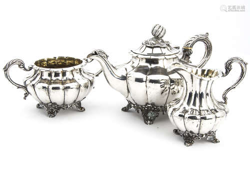 A William IV silver three piece tea set by RA WS