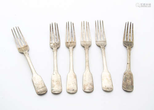 A set of six William IV silver dinner forks by SH DC