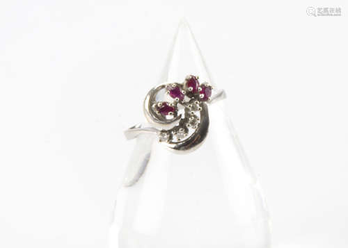 A 1960s 14ct white gold ruby and diamond cocktail dress ring