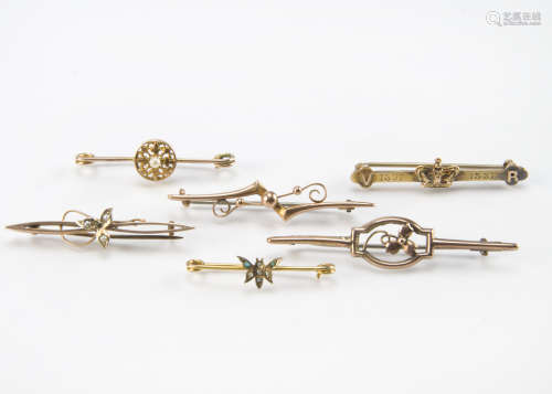 A group of six Victorian and later bar brooches