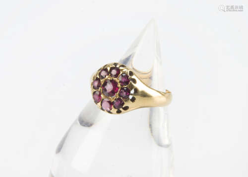 A late Victorian 18ct gold and ruby cluster ring