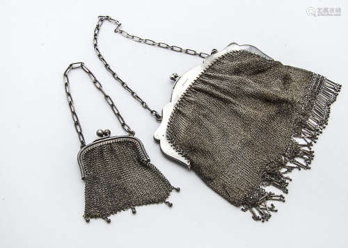 Two Art Deco period white metal mesh purses