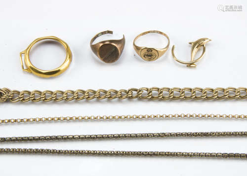 A quantity of scrap gold and yellow metal and gilt jewellery
