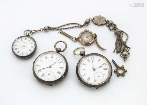 Three Victorian period silver open faced pocket watches