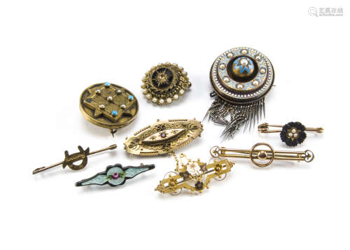 A group of nine Victorian and later brooches