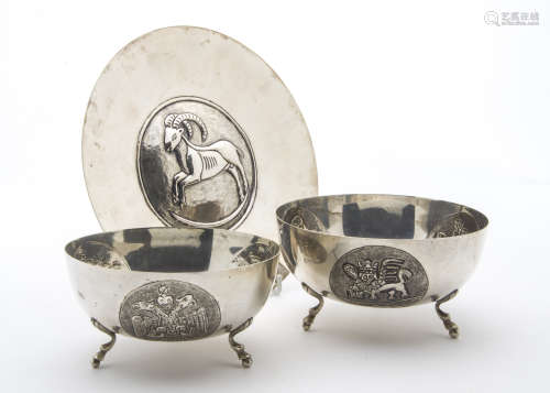 A pair of modern Greek silver bowls