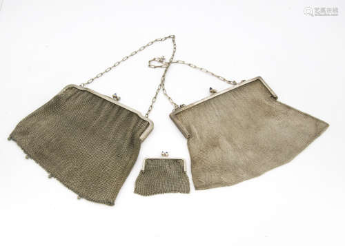 Three early 20th Century silver plated evening purses