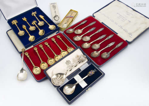 A collection of 20th Century silver and silver plated commemorative spoons