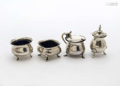 Four George V silver cruet items