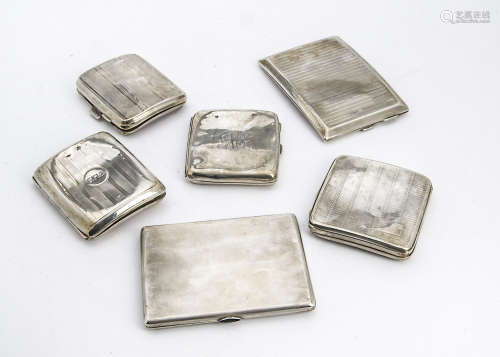 Six Art Deco silver cigarette cases