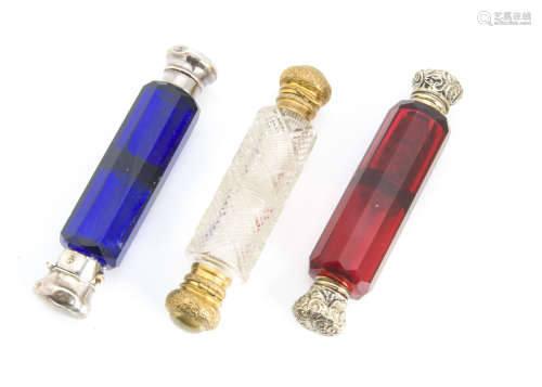 Three Victorian and later cut glass scent bottles