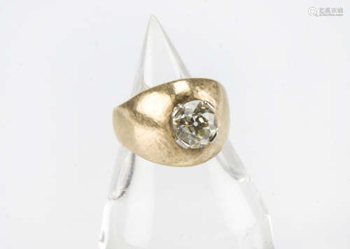 A large 14ct gold and diamond solitaire signet ring