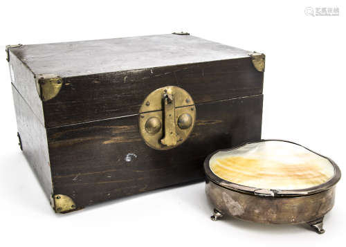 An early 20th Century silver and shell fan shaped casket