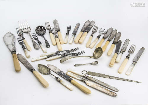 A collection of Georgian pewter and later silver and silver plated items