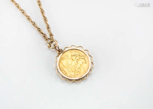 An Edward VII half sovereign in 9ct gold pendant mount