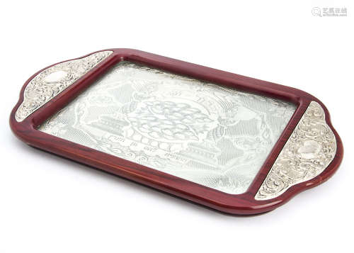 A 1970s Middle Eastern silver inlaid tray