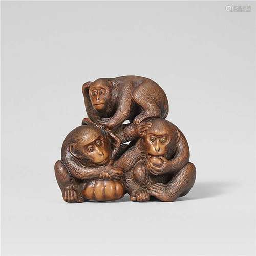 A boxwood netsuke of three monkeys, by Masachika. Second half 19th century