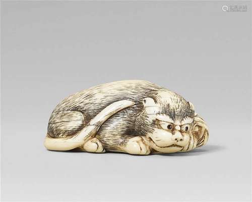 An interesting ivory netsuke of a recumbent tiger. Late 18th century