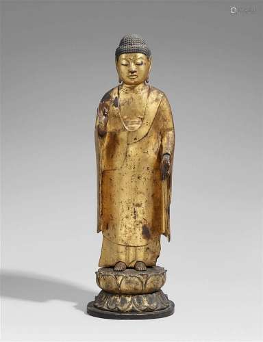 A wood and gilt lacquer figure of Amida Nyorai. In the style of the Heian period, but Meiji period