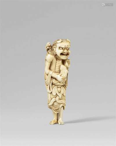 A very fine and lively early ivory netsuke of a laughing Gama Sennin. 18th century