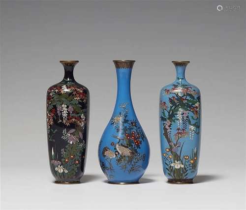Three small cloisonné enamel vases. Late 19th century