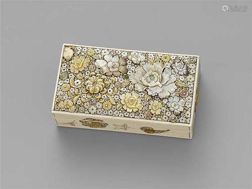 An ivory and mother-of-pearl Shibayama lidded box. Late 19th century