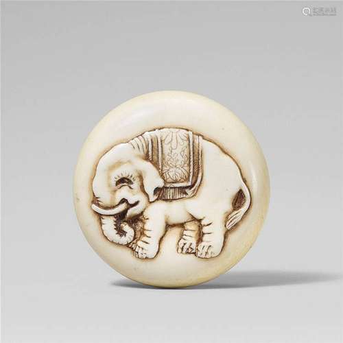 An ivory manjû of an elephant, by Hômin. Mid-19th century