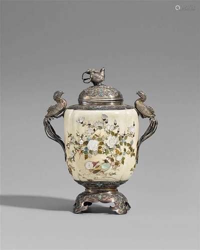 A silver and ivory Shibayama lidded jar. Late 19th century