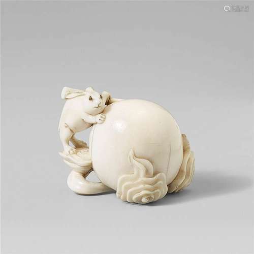 An Osaka school ivory netsuke of a hare and moon, by Shigemasa. Mid-19th century