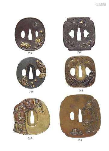 A copper and sentoku tsuba. Late 19th century