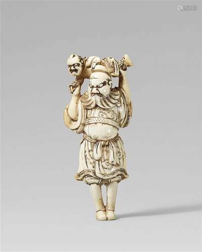 A good ivory netsuke of Shôki and oni. Late 18th century