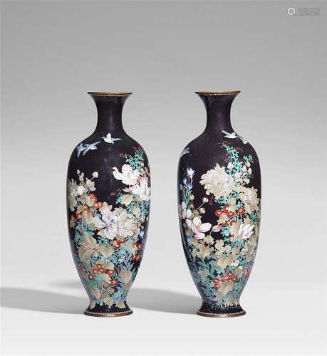 A pair of large cloisonné enamel vases. Late 19th century