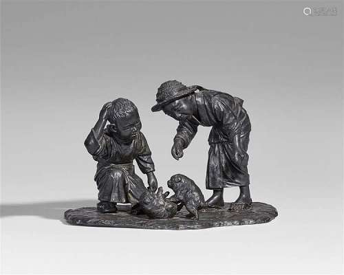 A Seiya bronze group of two boys. Late 19th century