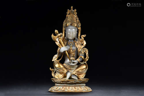 JADE CARVED AND GILT GUANYIN